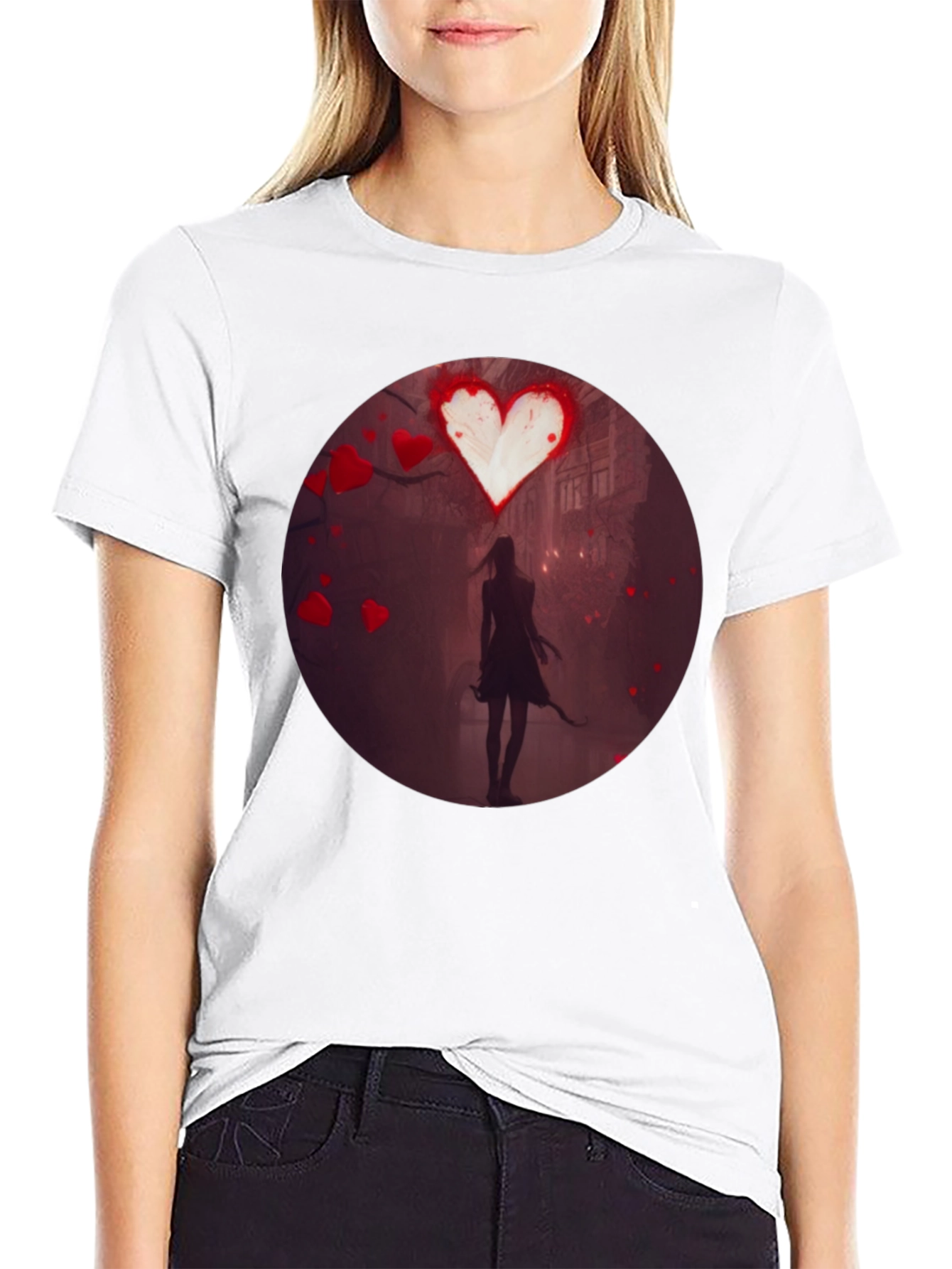 Romantic Heart Silhouette Graphic T-Shirt