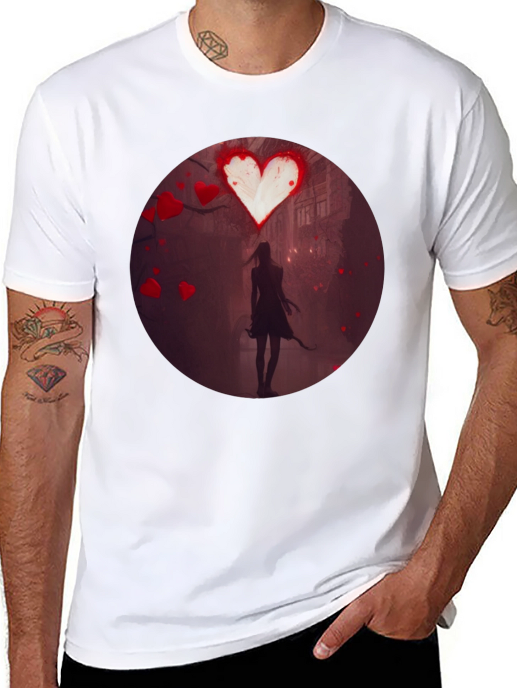 Romantic Heart Silhouette Graphic T-Shirt