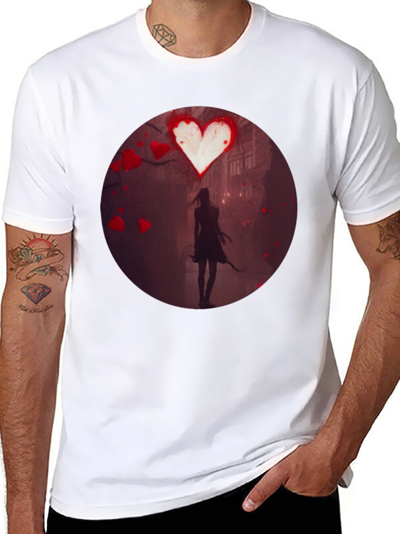 Romantic Heart Silhouette Graphic T-Shirt