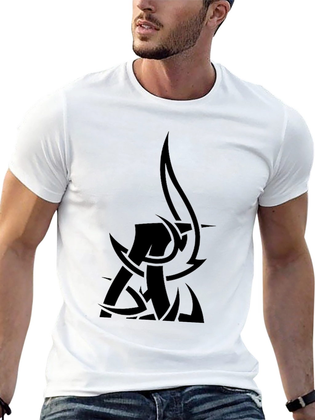 Mens Black Graphic Tee - Tribal Design