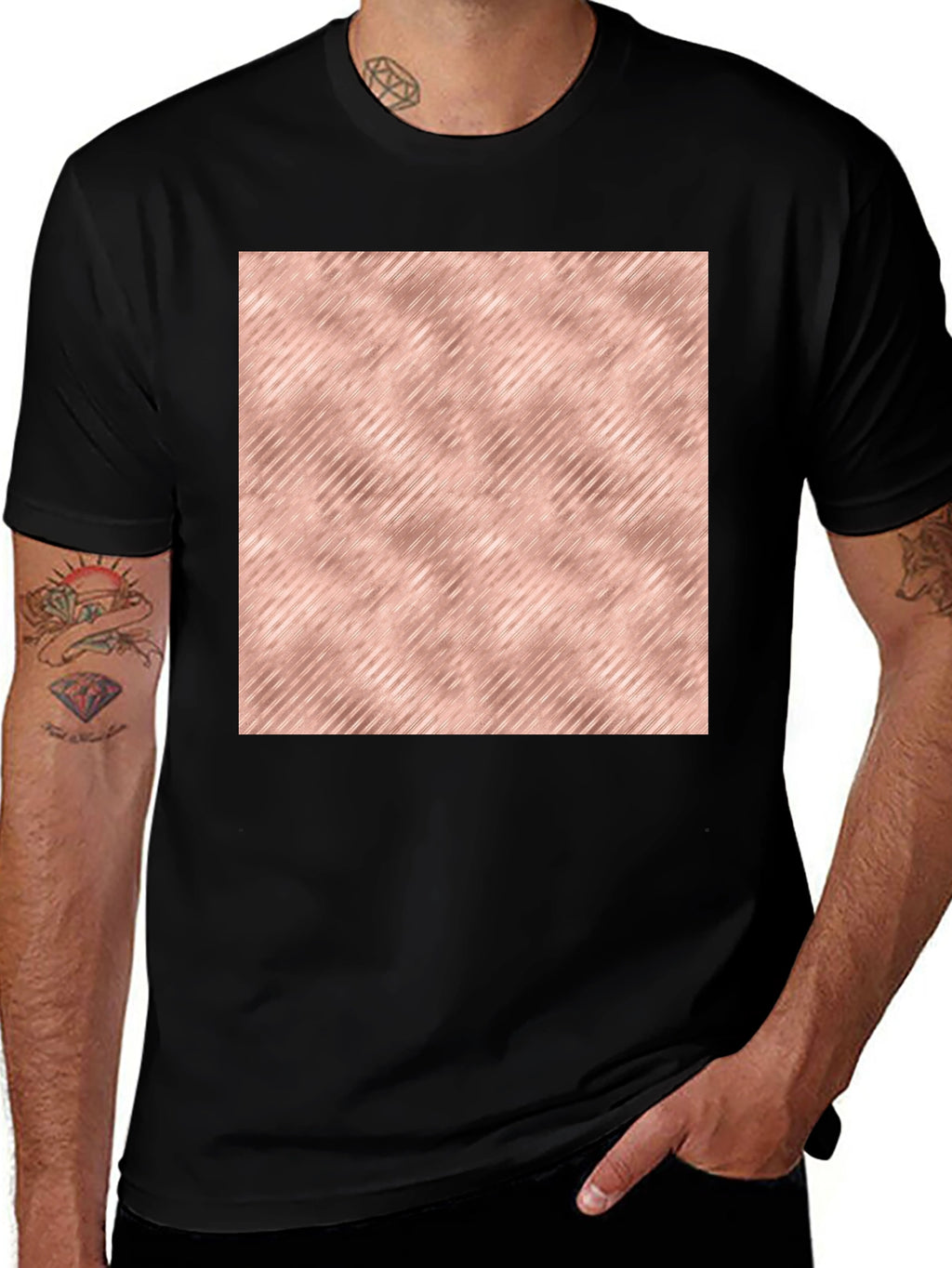 Modern Black T-Shirt with Rose Gold Pattern