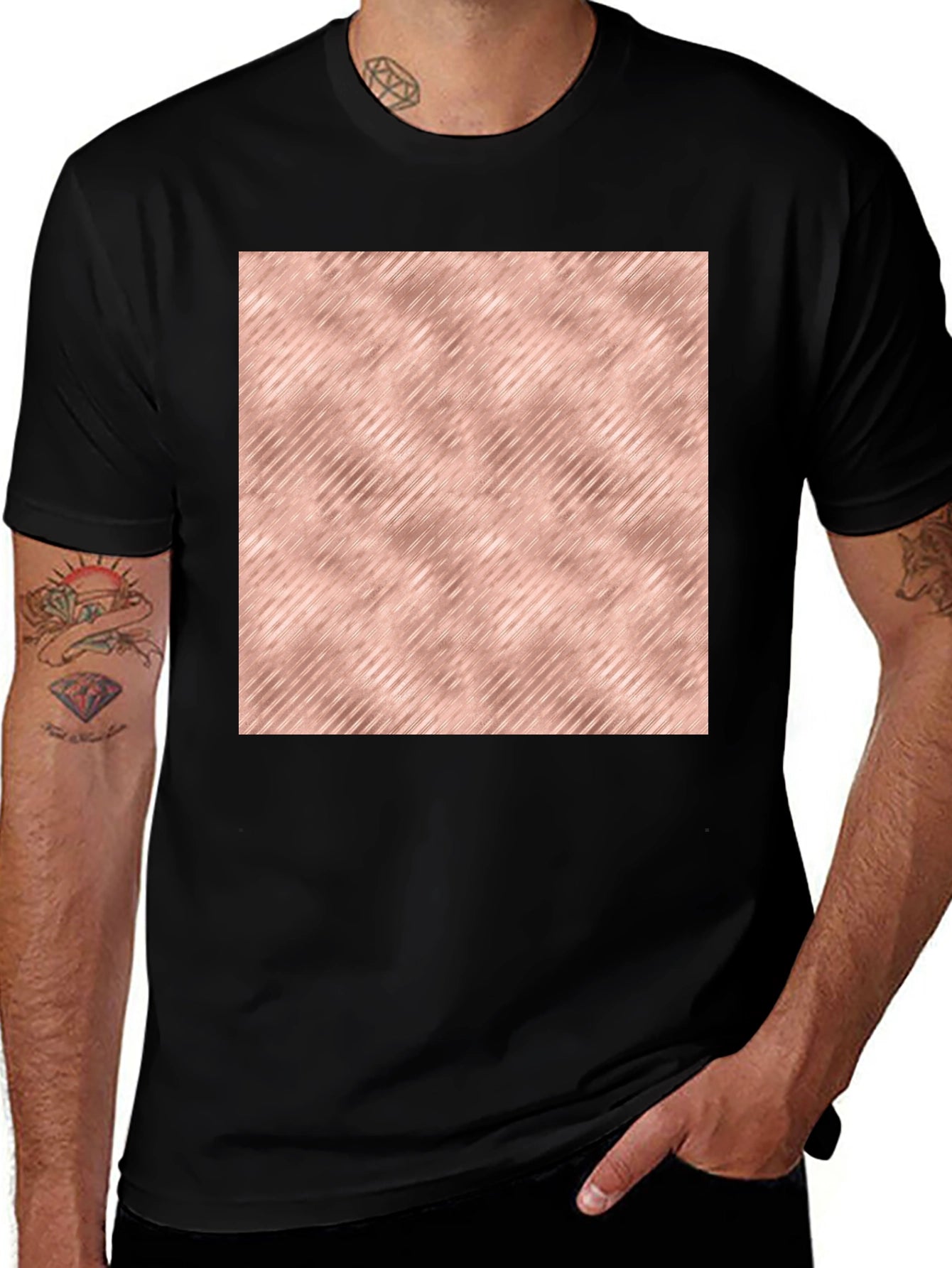Modern Black T-Shirt with Rose Gold Pattern