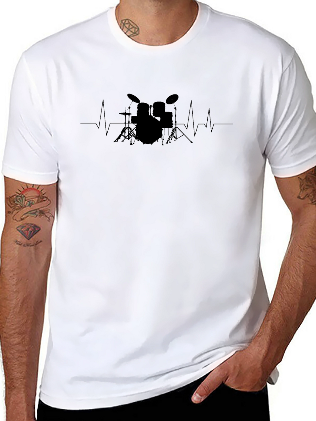 Drum Heartbeat Graphic Black T-Shirt