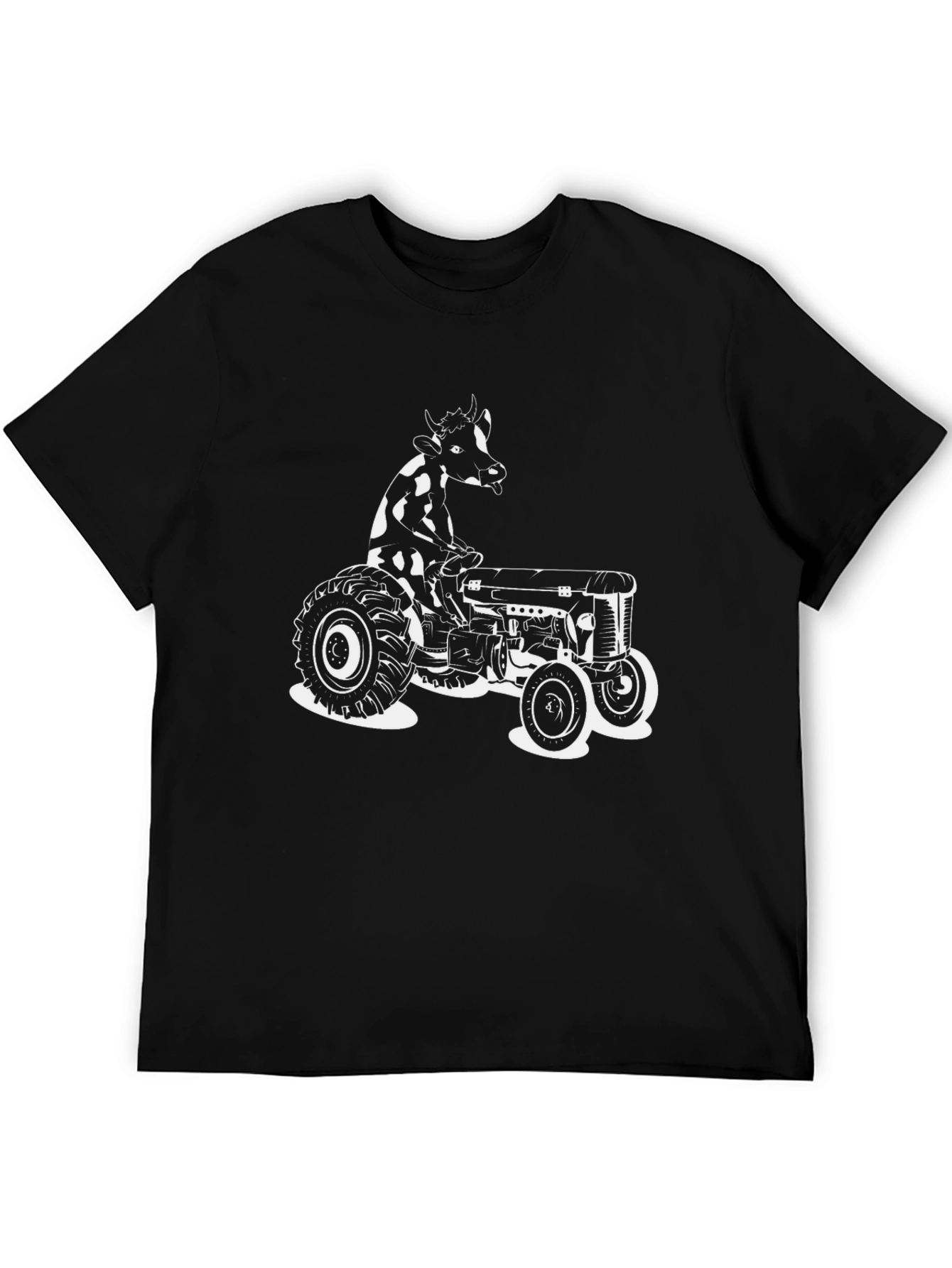 Cow on Tractor Graphic Tee - Black Cotton Shirt