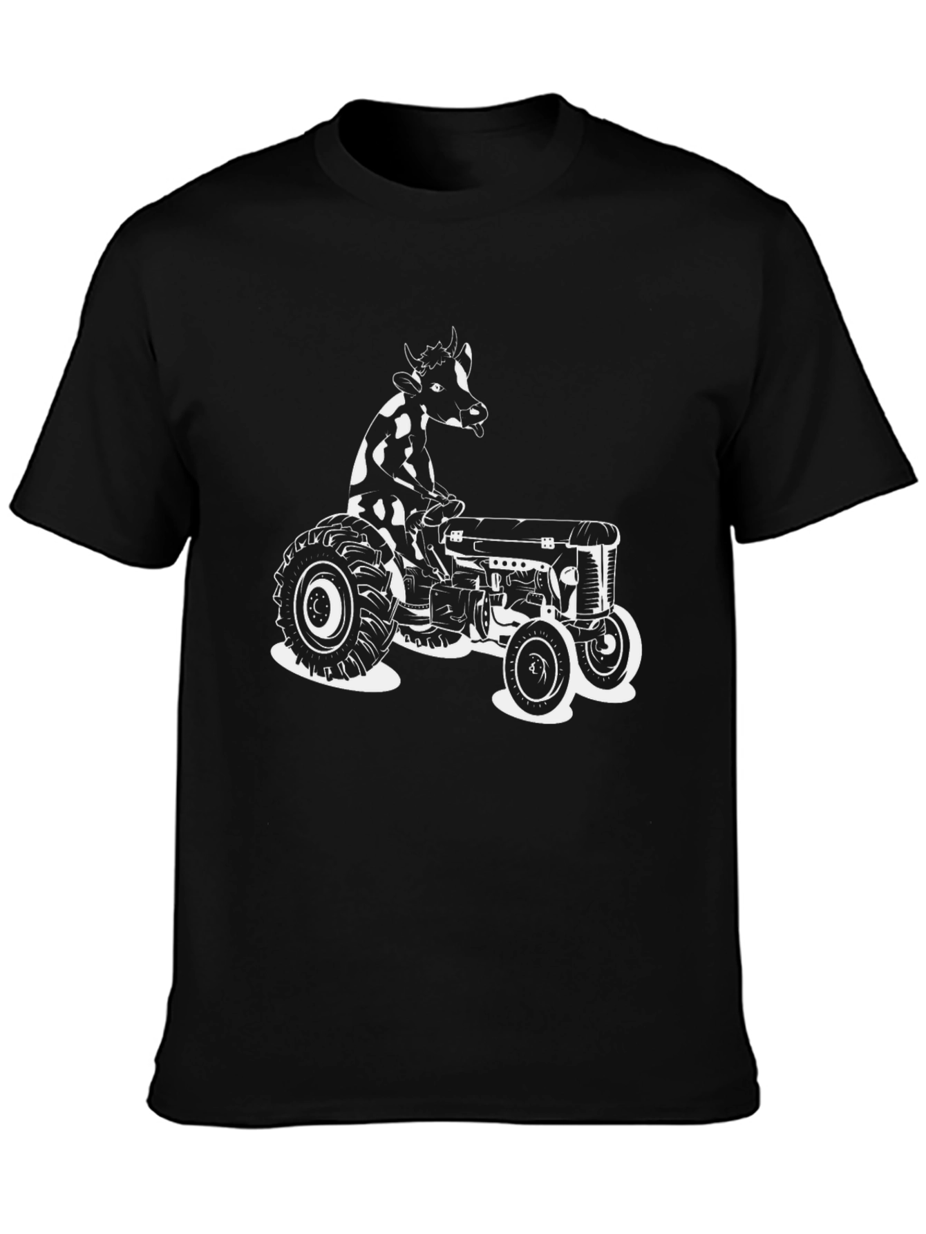 Cow on Tractor Graphic Tee - Black Cotton Shirt