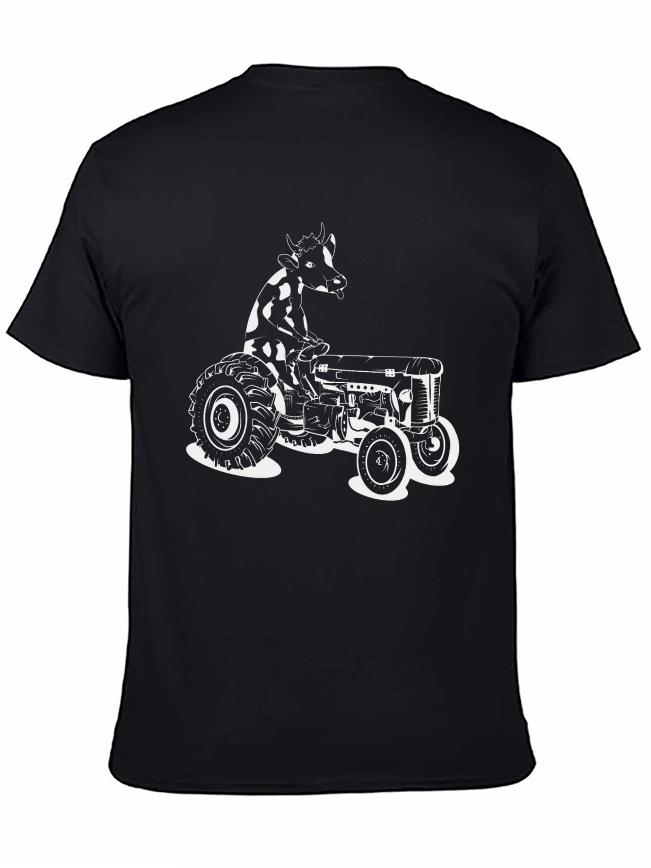 Cow on Tractor Graphic Tee - Black Cotton Shirt