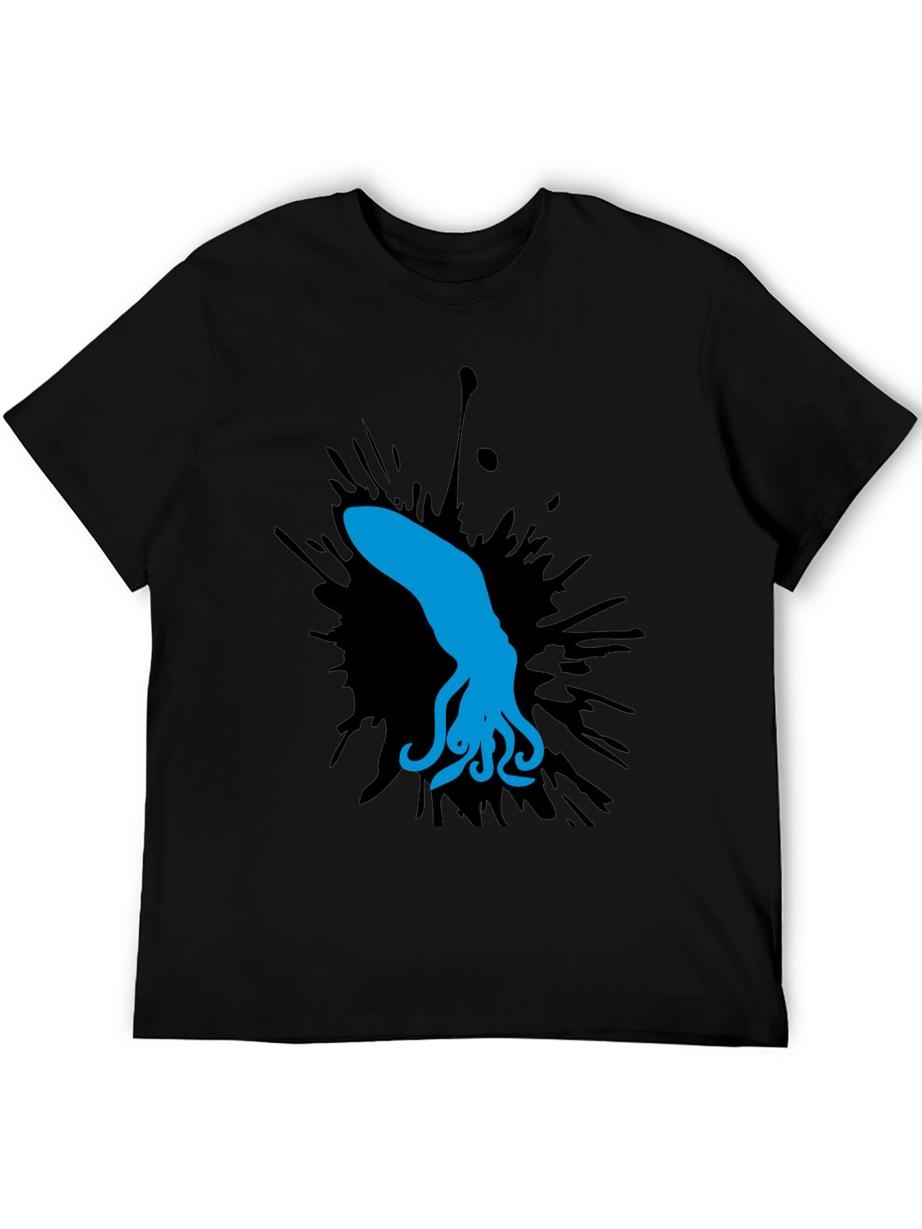Blue Squid Graphic Tee - Black Cotton Shirt