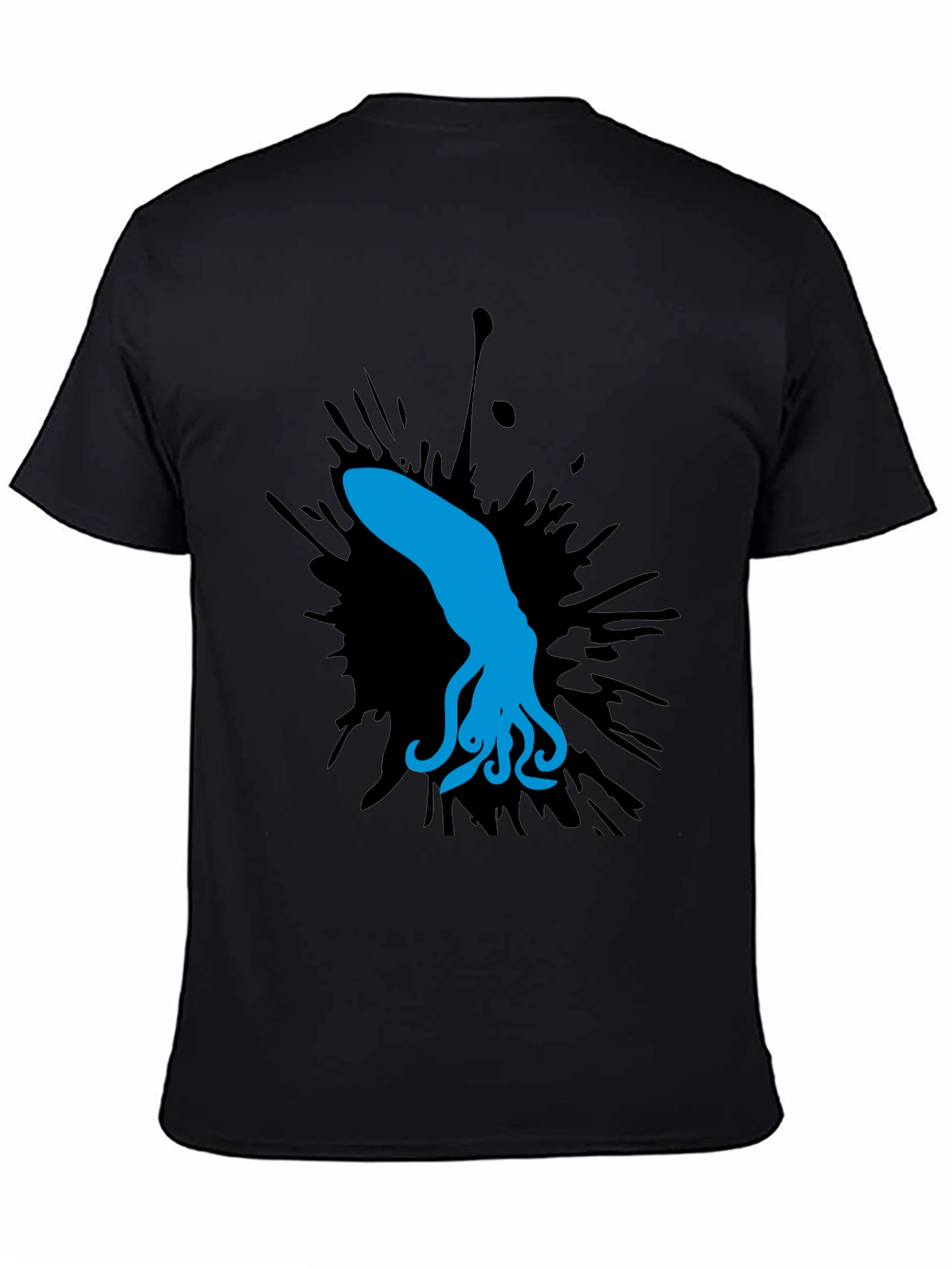 Blue Squid Graphic Tee - Black Cotton Shirt