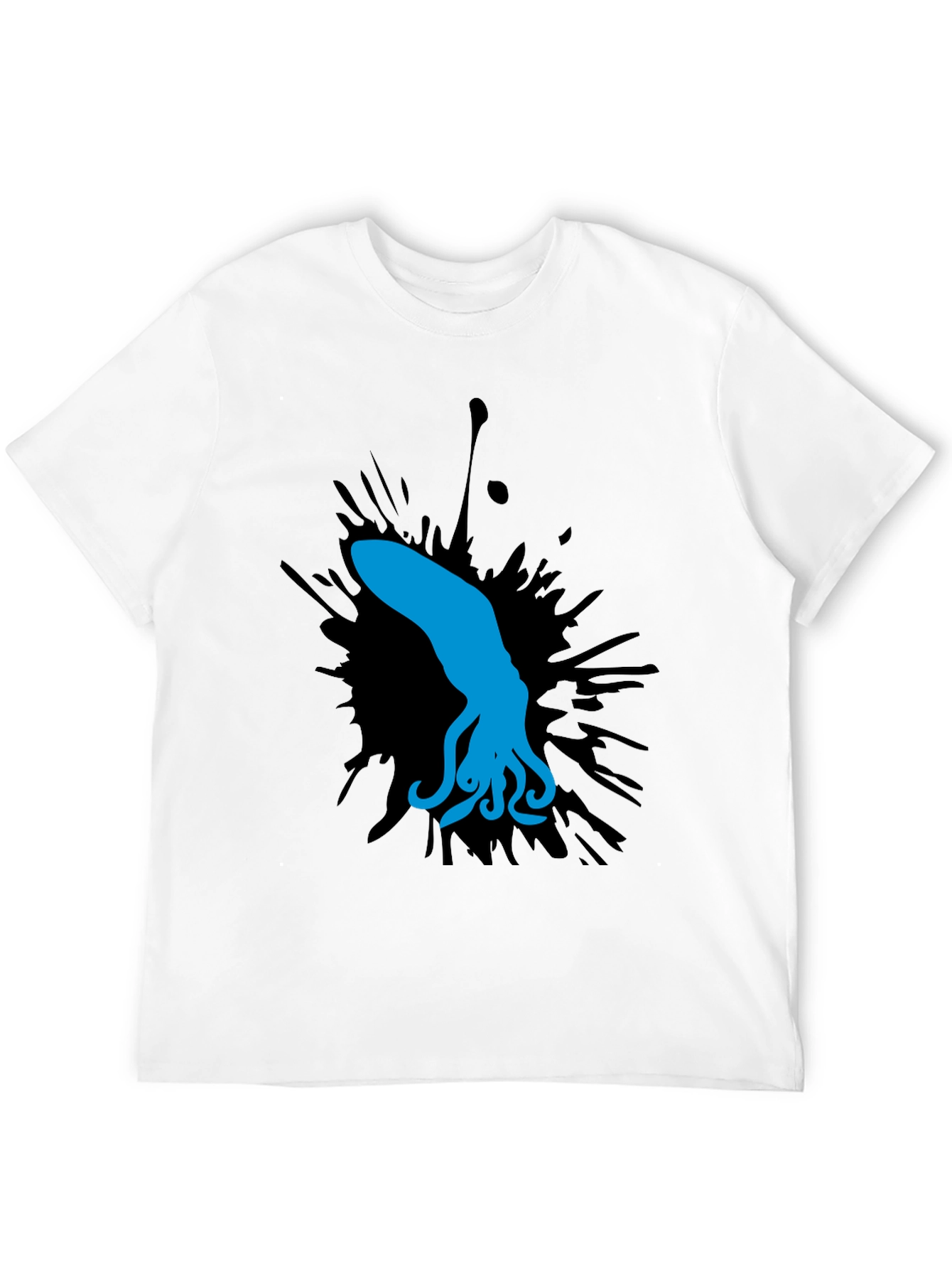 Blue Squid Graphic Tee - Black Cotton Shirt
