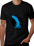 Blue Squid Graphic Tee - Black Cotton Shirt