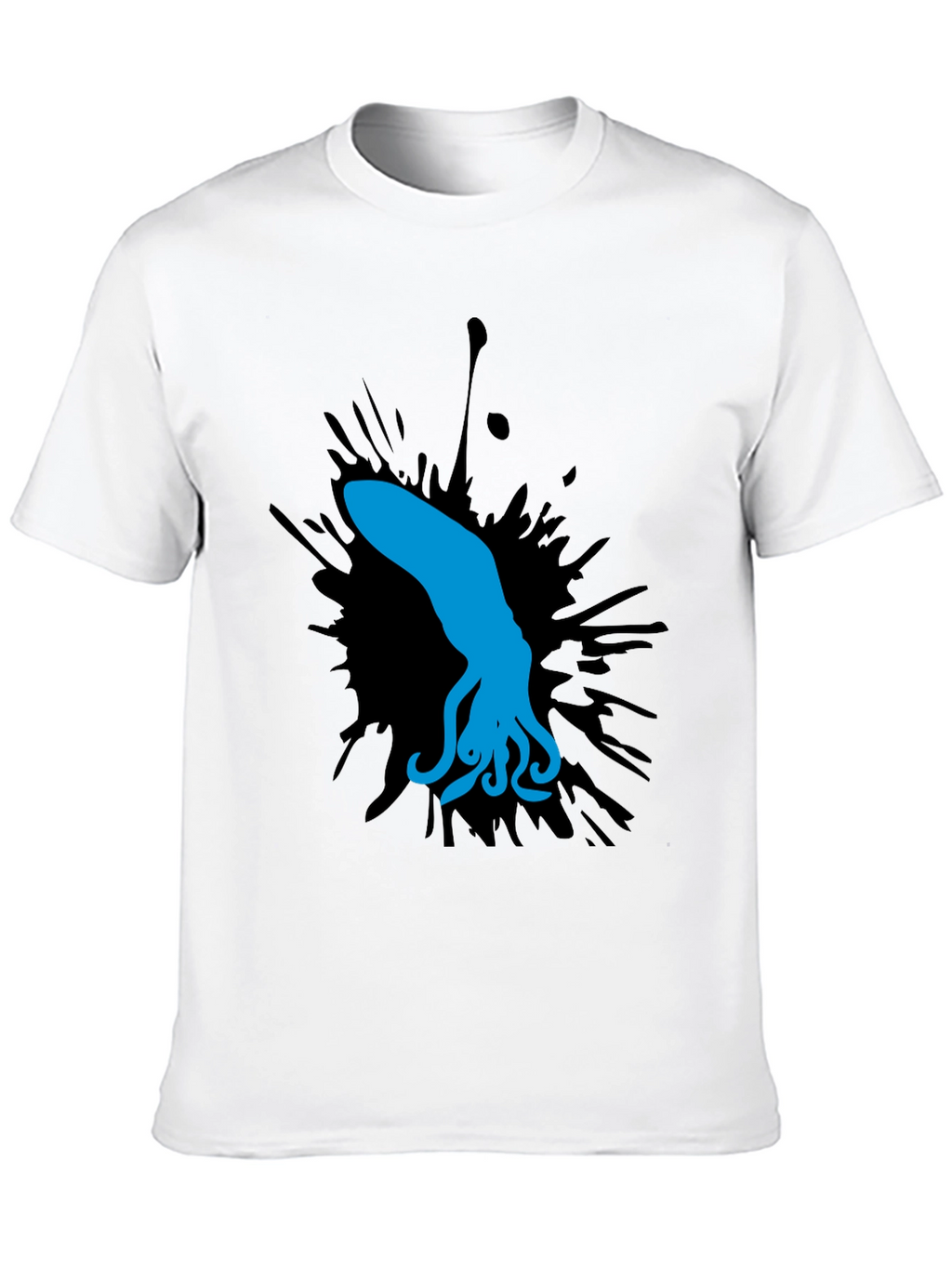 Blue Squid Graphic Tee - Black Cotton Shirt