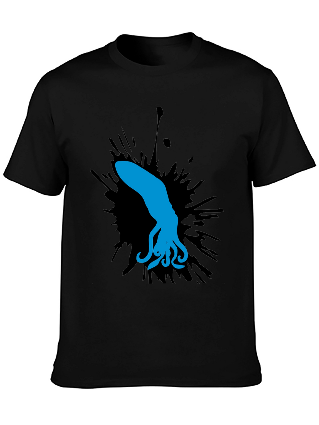 Blue Squid Graphic Tee - Black Cotton Shirt
