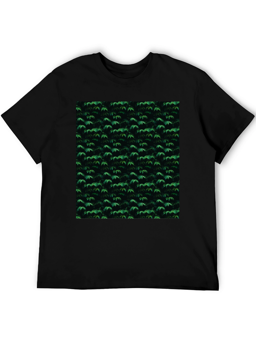 Stylish Black Tee with Green Leaf Pattern