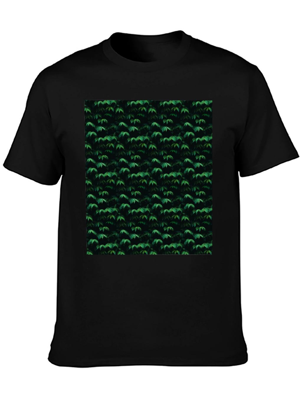 Stylish Black Tee with Green Leaf Pattern