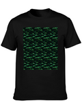 Stylish Black Tee with Green Leaf Pattern
