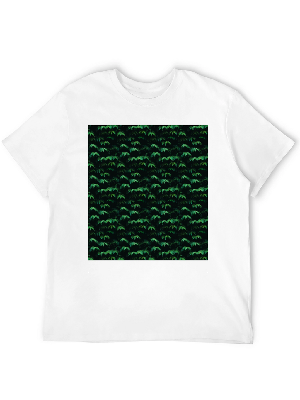 Stylish Black Tee with Green Leaf Pattern