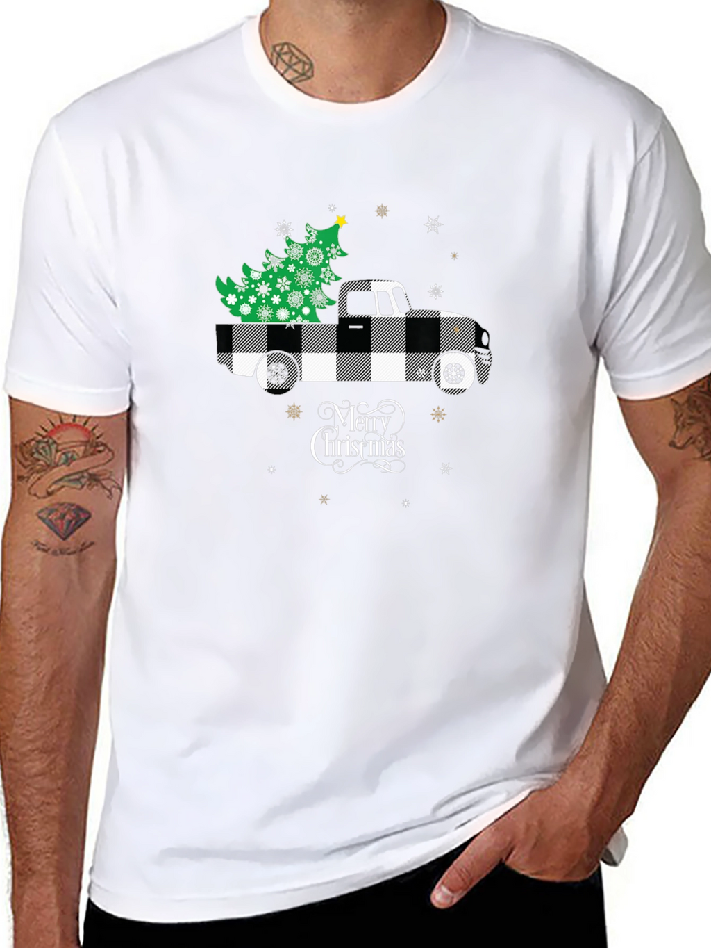 Merry Christmas Buffalo Plaid Truck T-Shirt