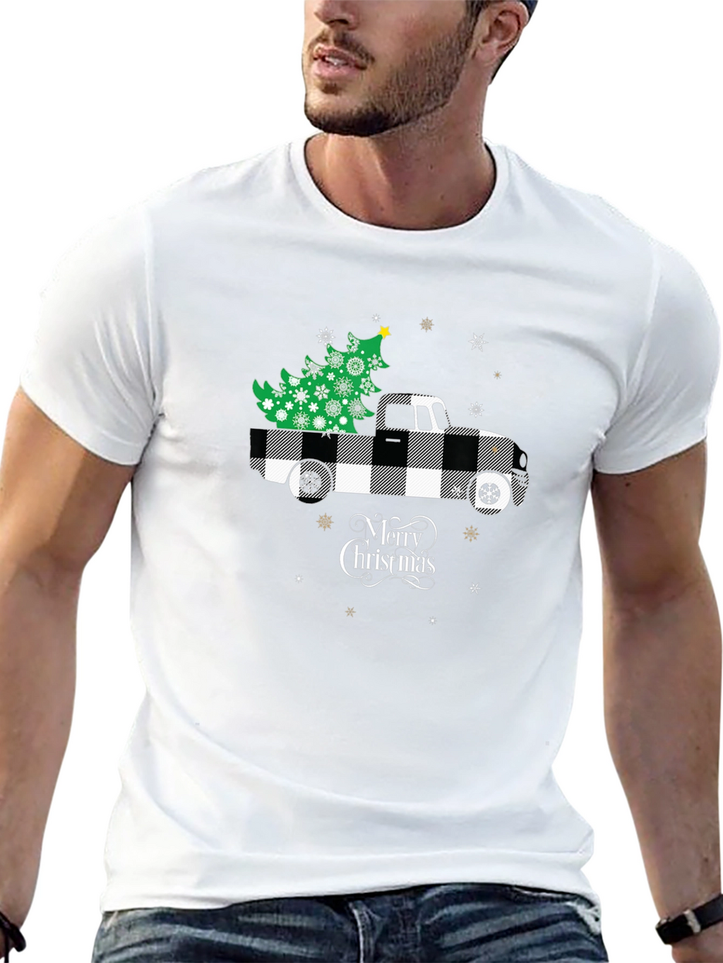 Merry Christmas Buffalo Plaid Truck T-Shirt