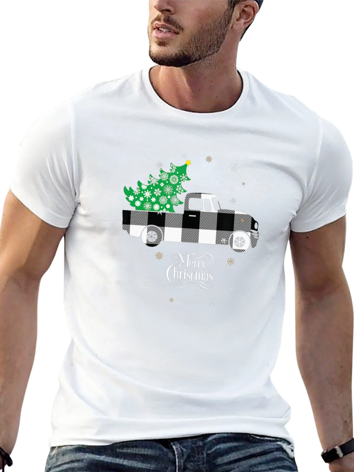 Merry Christmas Buffalo Plaid Truck T-Shirt