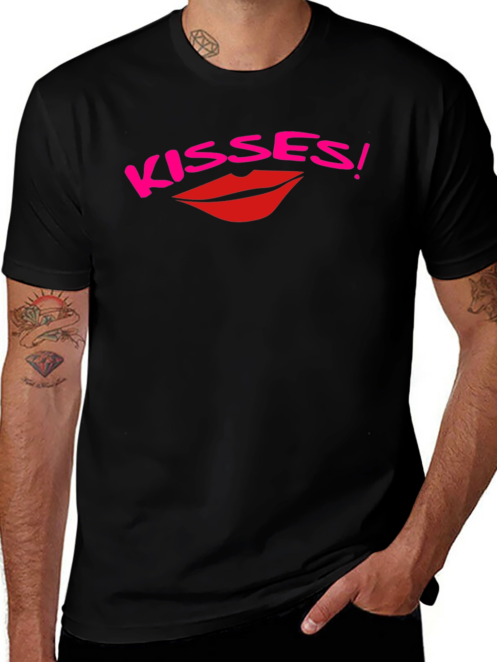 Kisses Graphic Print Black T-Shirt
