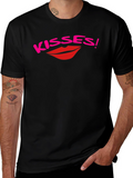 Kisses Graphic Print Black T-Shirt