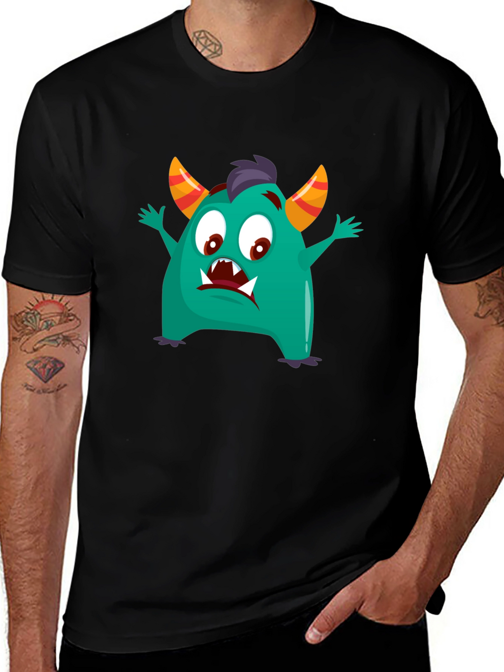 Fun Monster Graphic Tee - Black Cotton