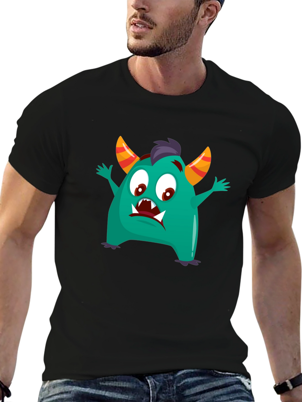 Fun Monster Graphic Tee - Black Cotton