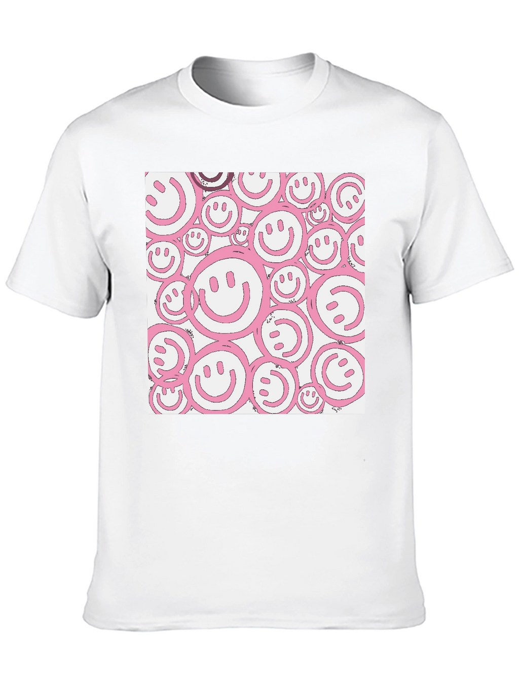 Pink Smiley Face Graphic Black T-Shirt