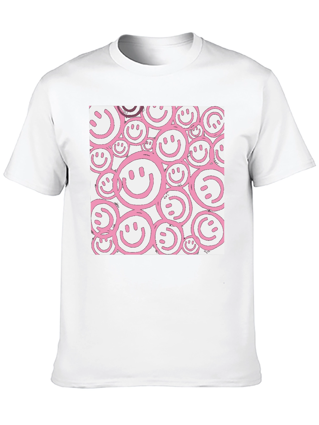 Pink Smiley Face Graphic Black T-Shirt