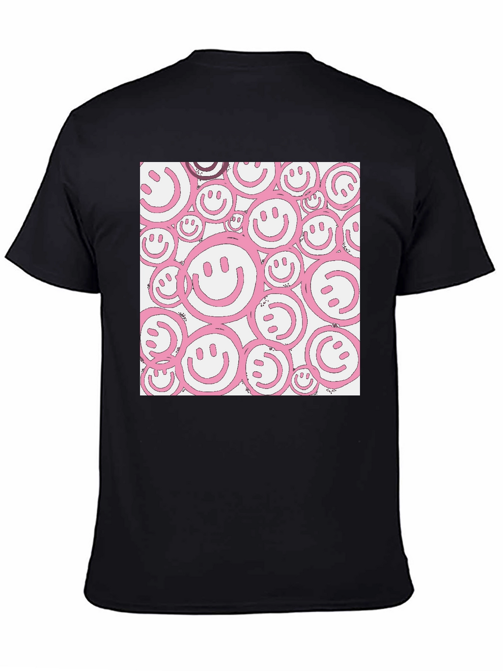 Pink Smiley Face Graphic Black T-Shirt
