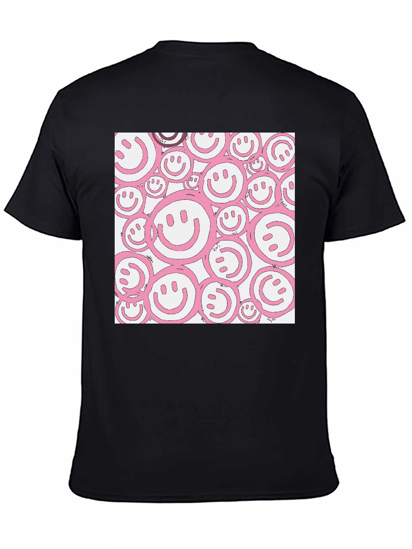 Pink Smiley Face Graphic Black T-Shirt