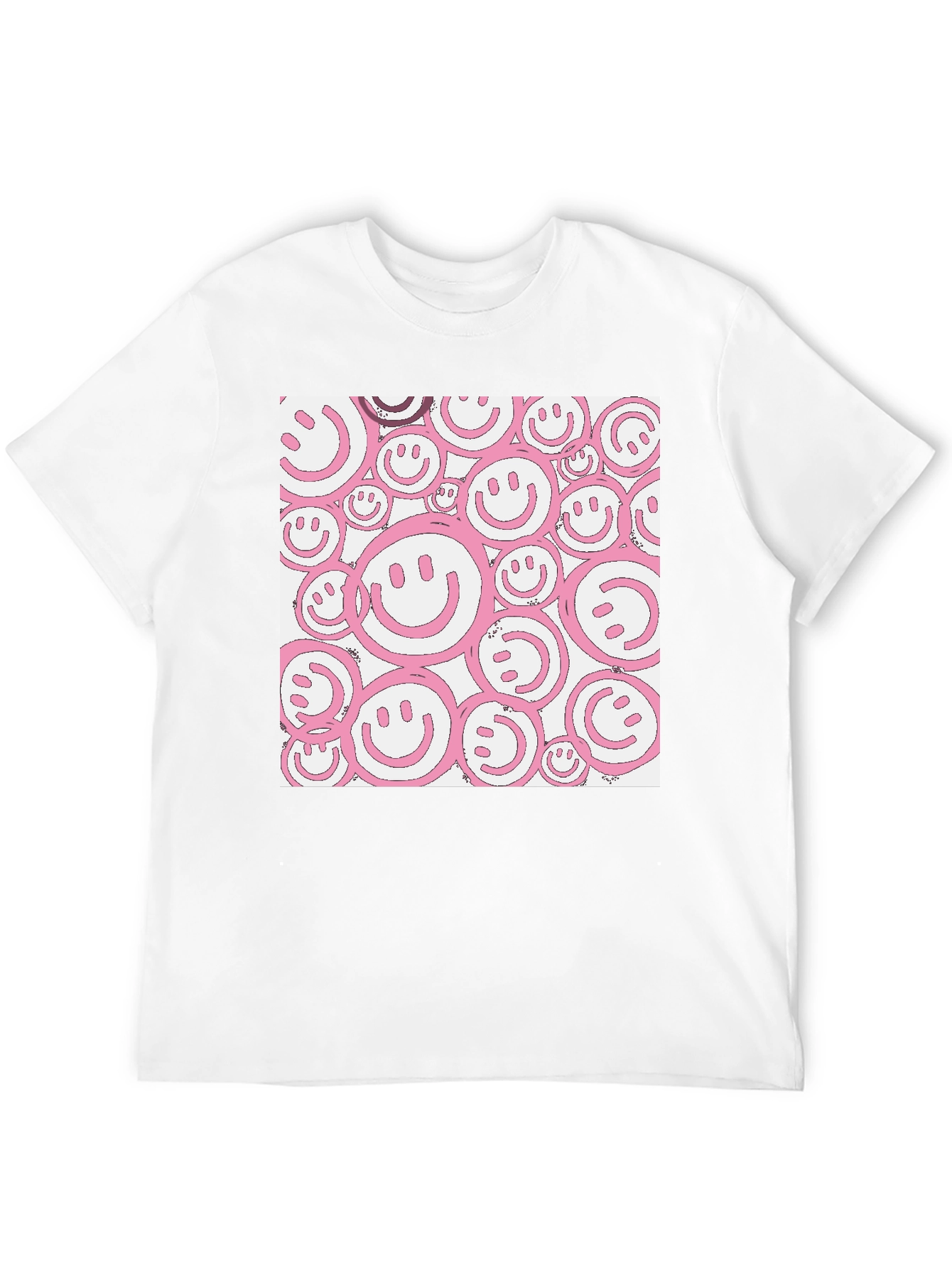 Pink Smiley Face Graphic Black T-Shirt