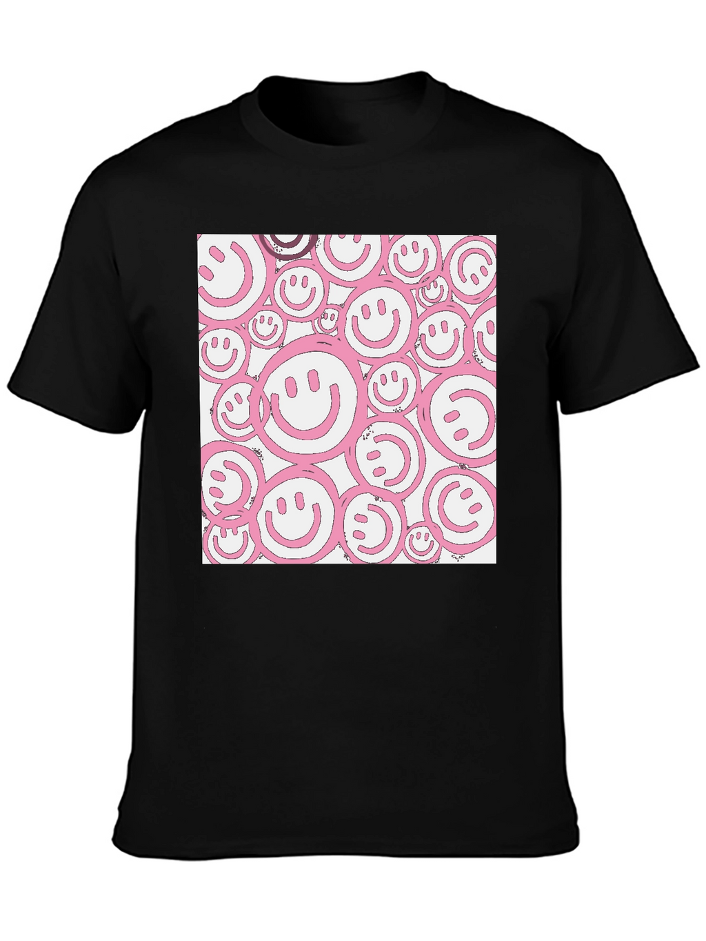 Pink Smiley Face Graphic Black T-Shirt