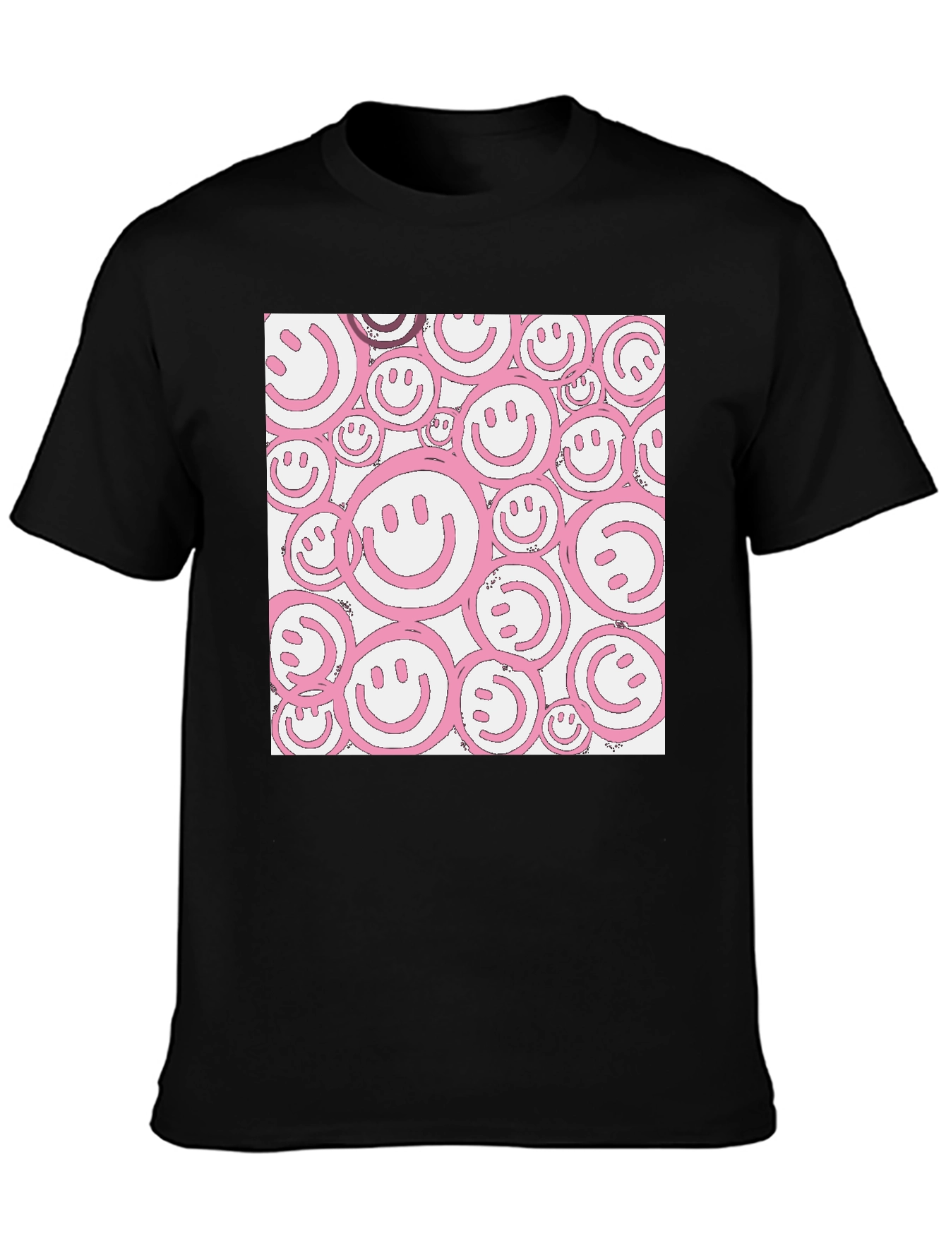 Pink Smiley Face Graphic Black T-Shirt