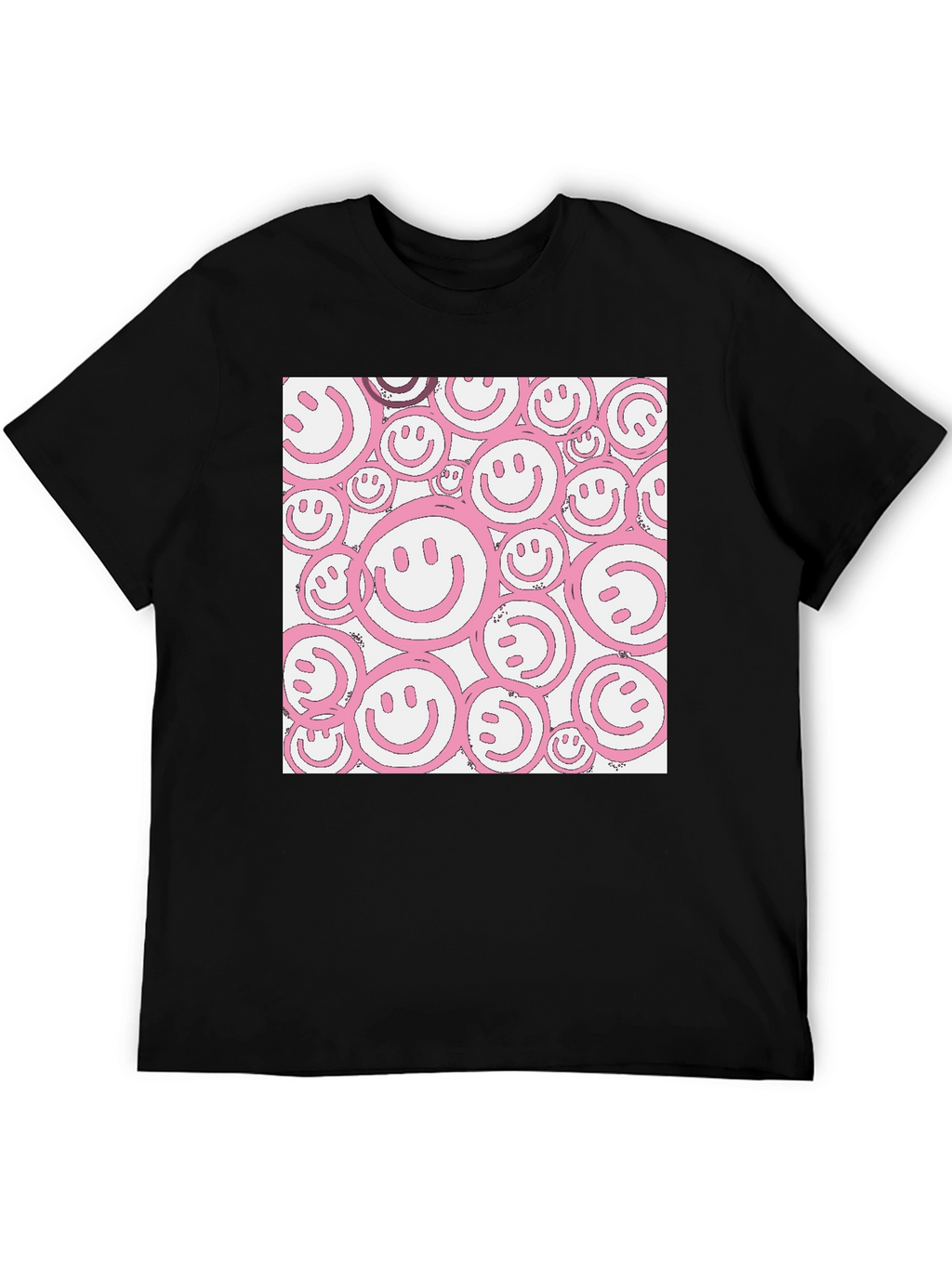 Pink Smiley Face Graphic Black T-Shirt