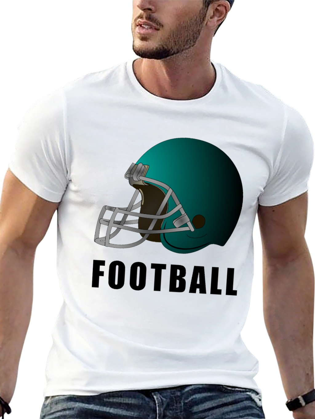 Football Helmet Graphic Tee - Black Cotton T-Shirt