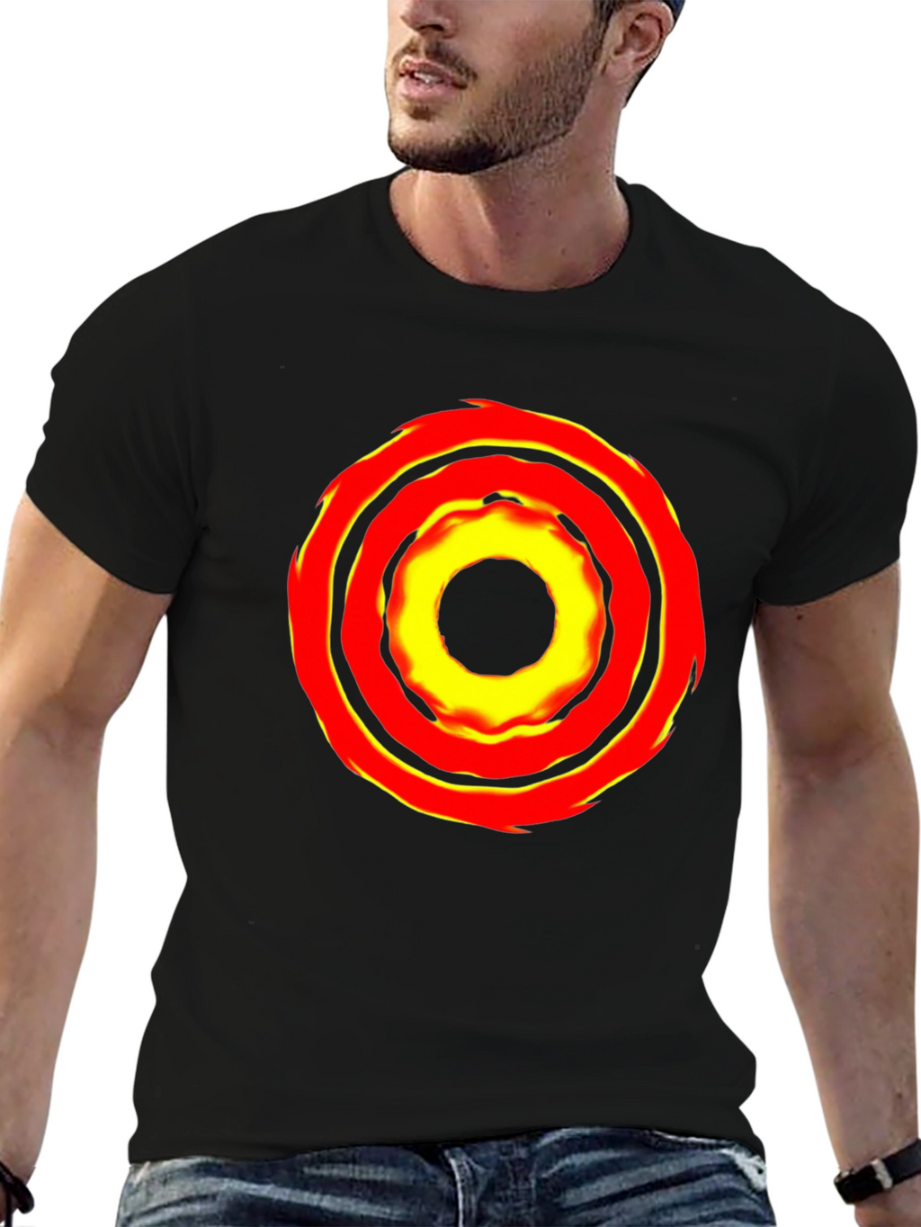 Bold Graphic Tee: Fiery Circle Design