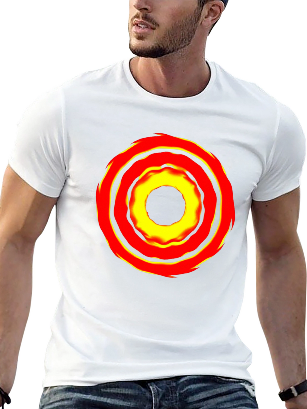 Bold Graphic Tee: Fiery Circle Design