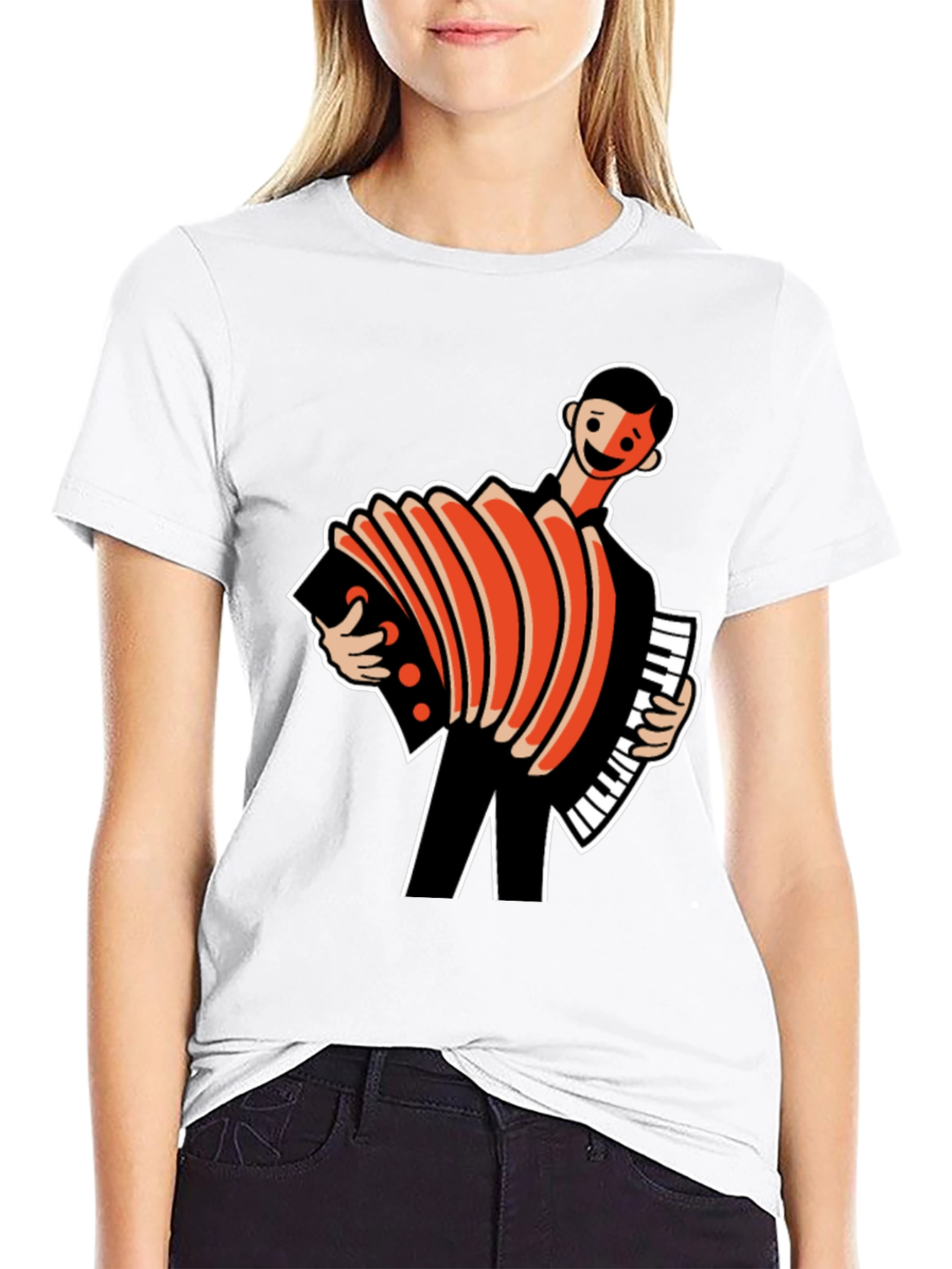 Accordion Player Graphic Tee - Black Cotton T-Shirt