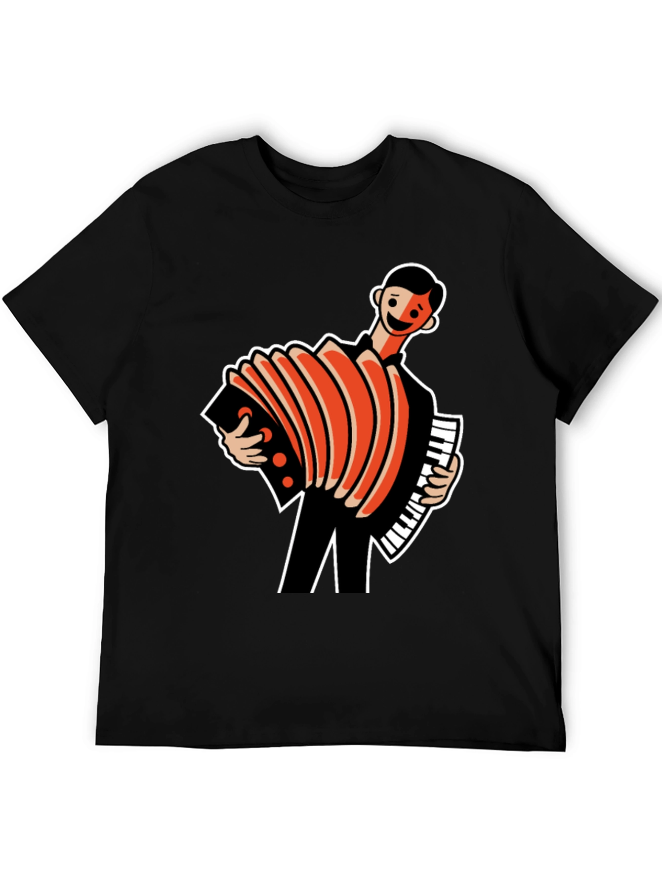 Accordion Player Graphic Tee - Black Cotton T-Shirt
