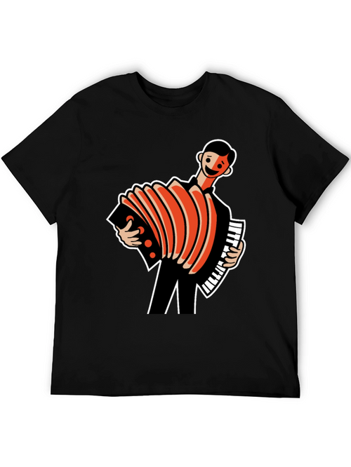 Accordion Player Graphic Tee - Black Cotton T-Shirt