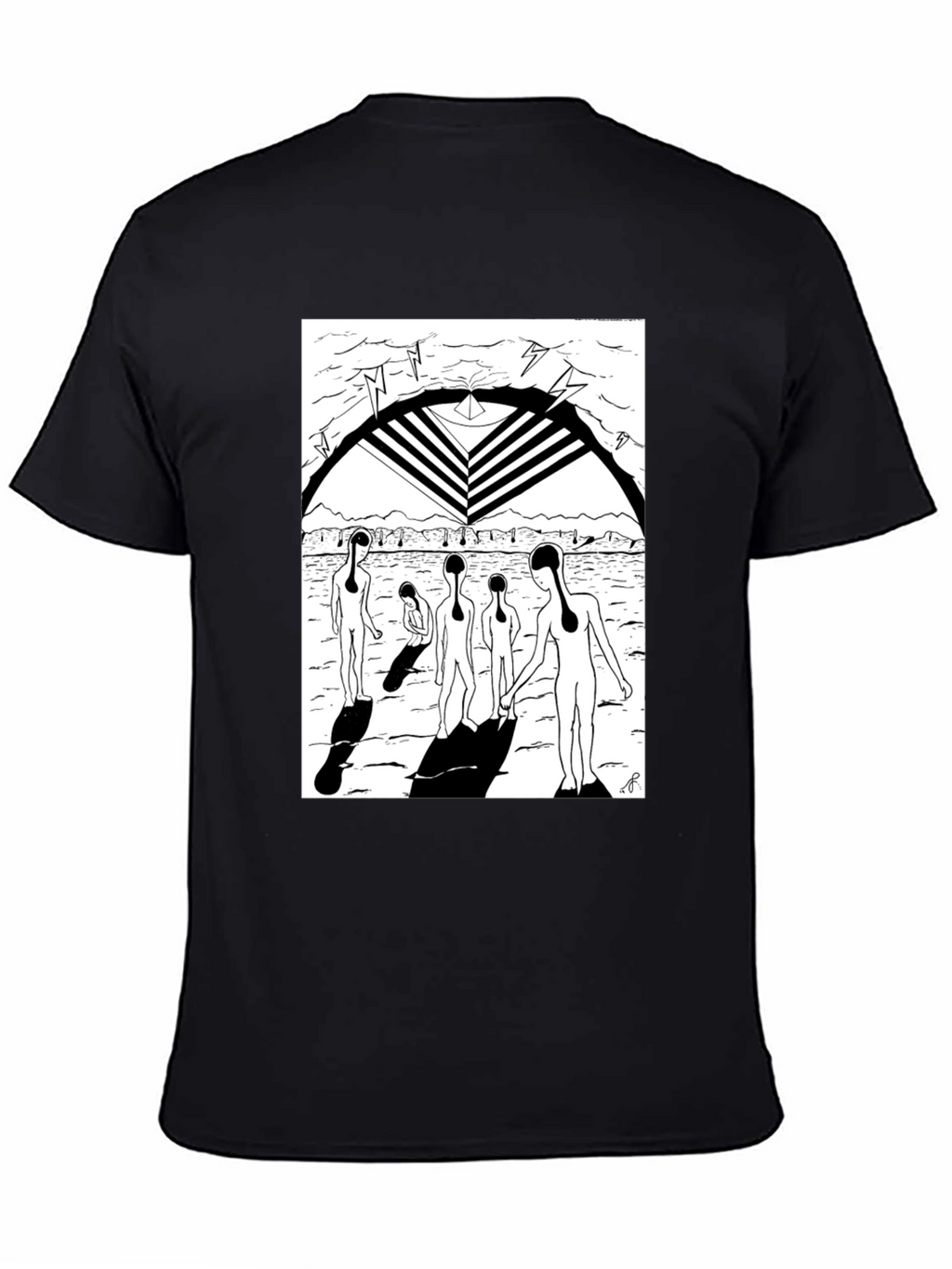 Abstract Graphic Print Black Crew Neck T-Shirt