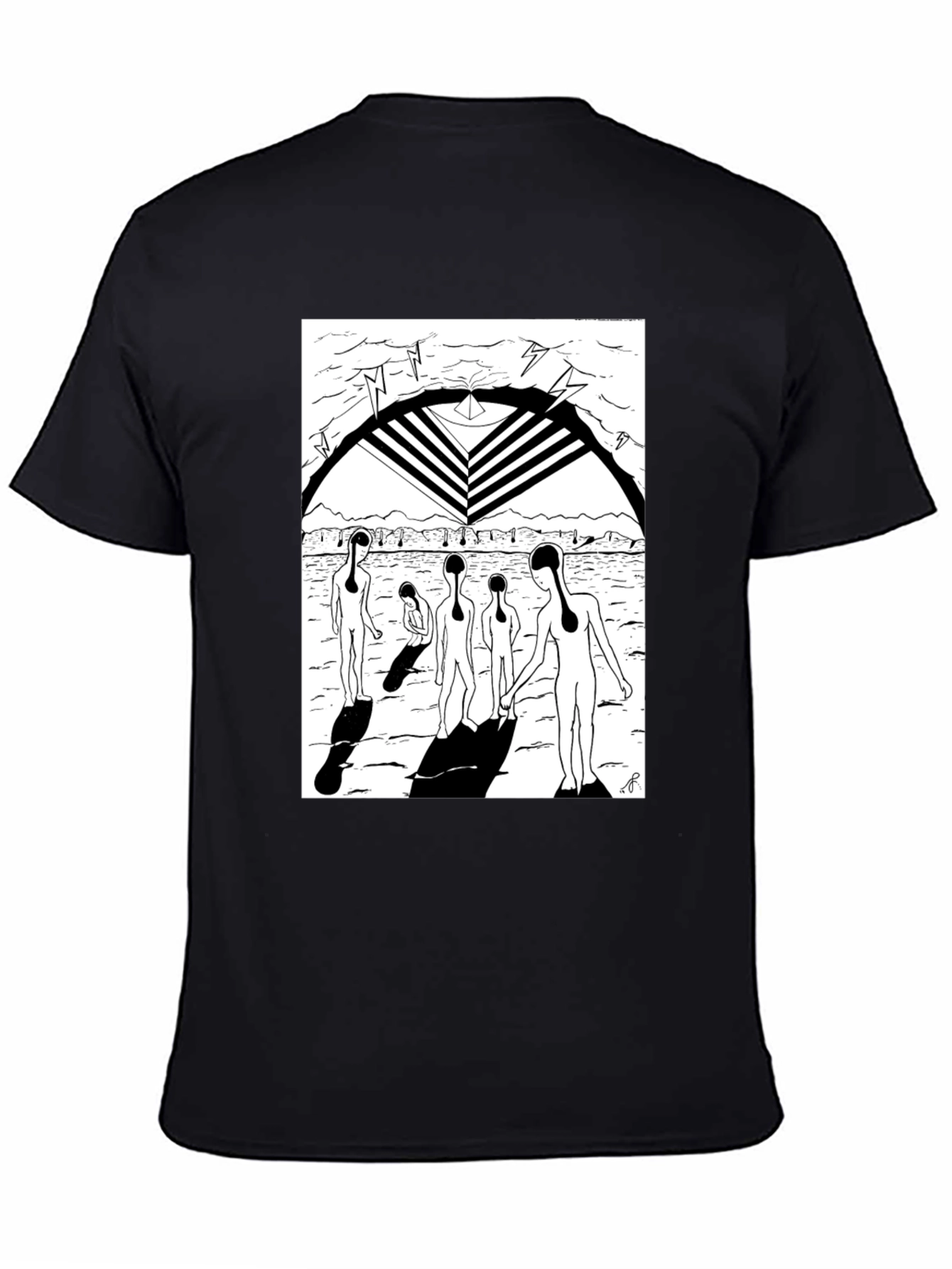 Abstract Graphic Print Black Crew Neck T-Shirt