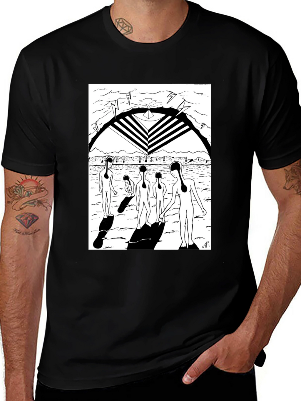 Abstract Graphic Print Black Crew Neck T-Shirt