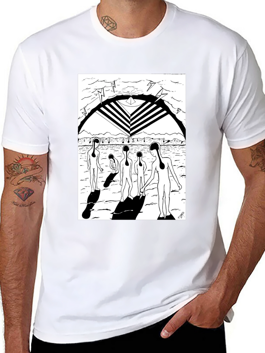 Abstract Graphic Print Black Crew Neck T-Shirt