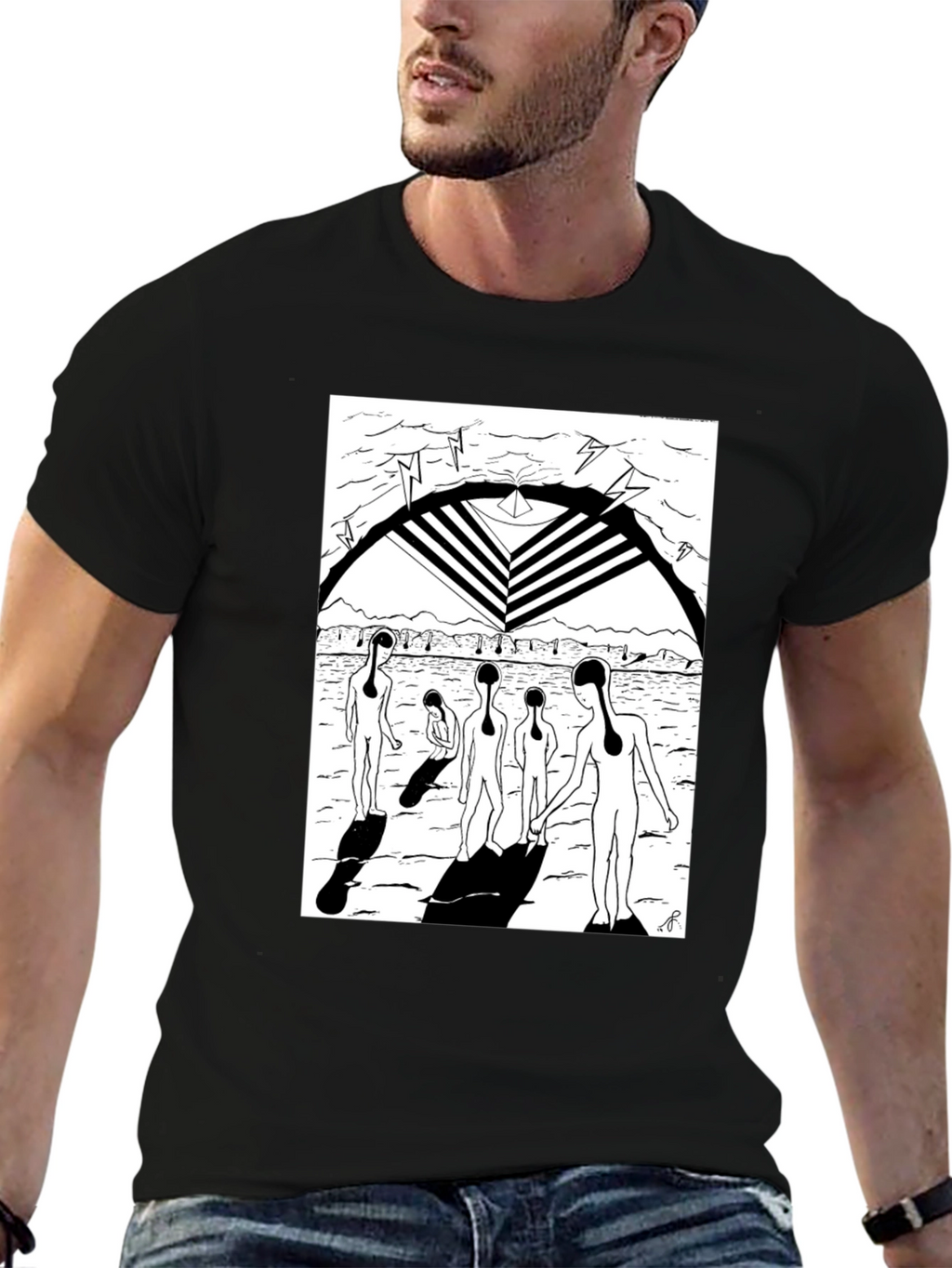 Abstract Graphic Print Black Crew Neck T-Shirt