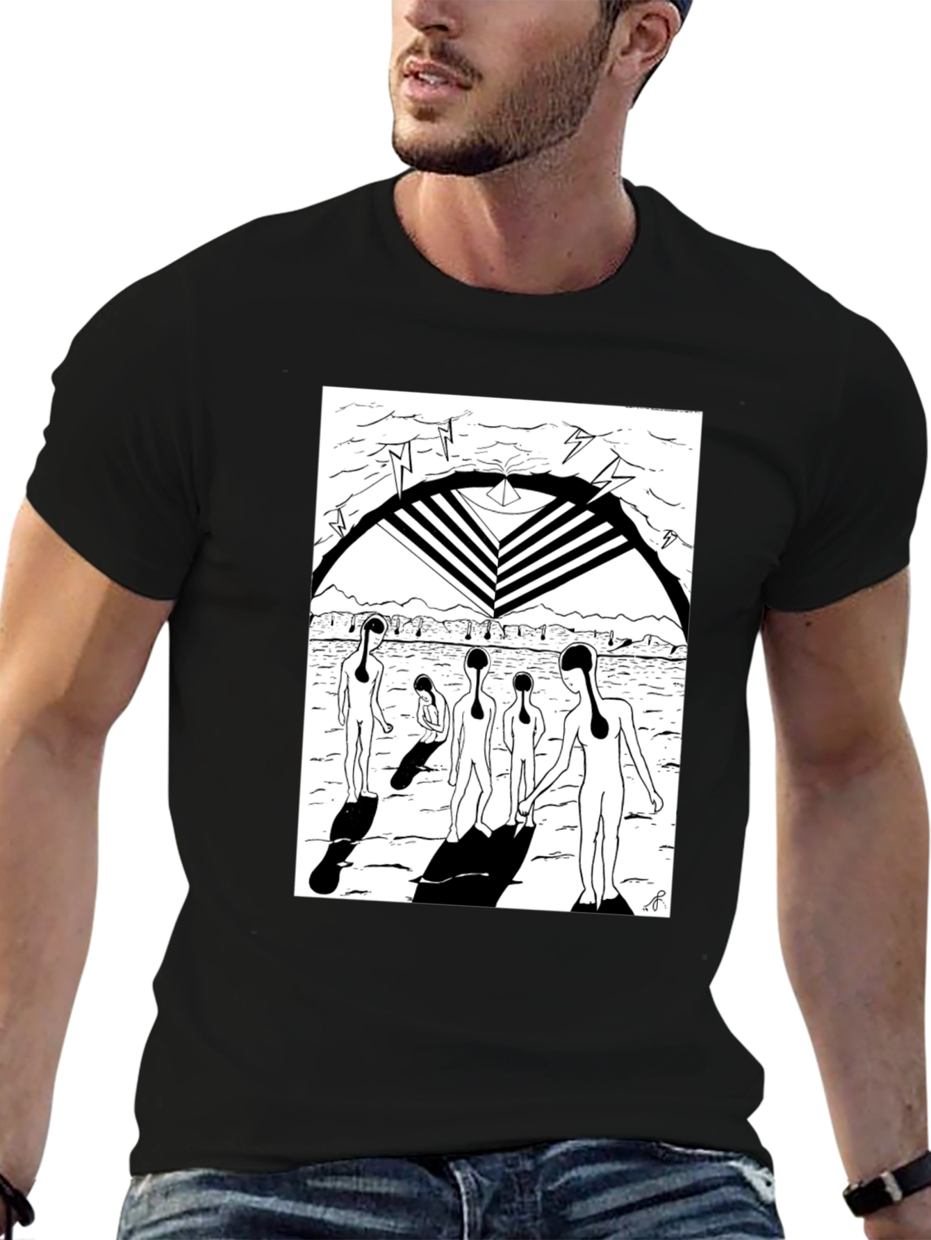 Abstract Graphic Print Black Crew Neck T-Shirt
