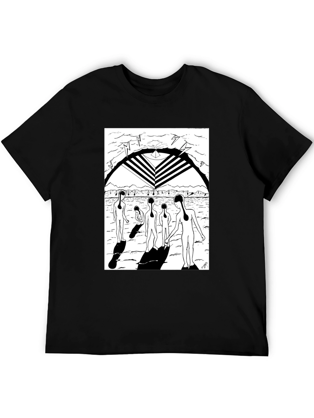Abstract Graphic Print Black Crew Neck T-Shirt