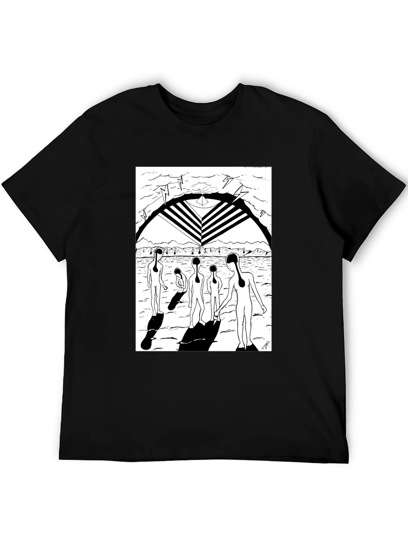 Abstract Graphic Print Black Crew Neck T-Shirt