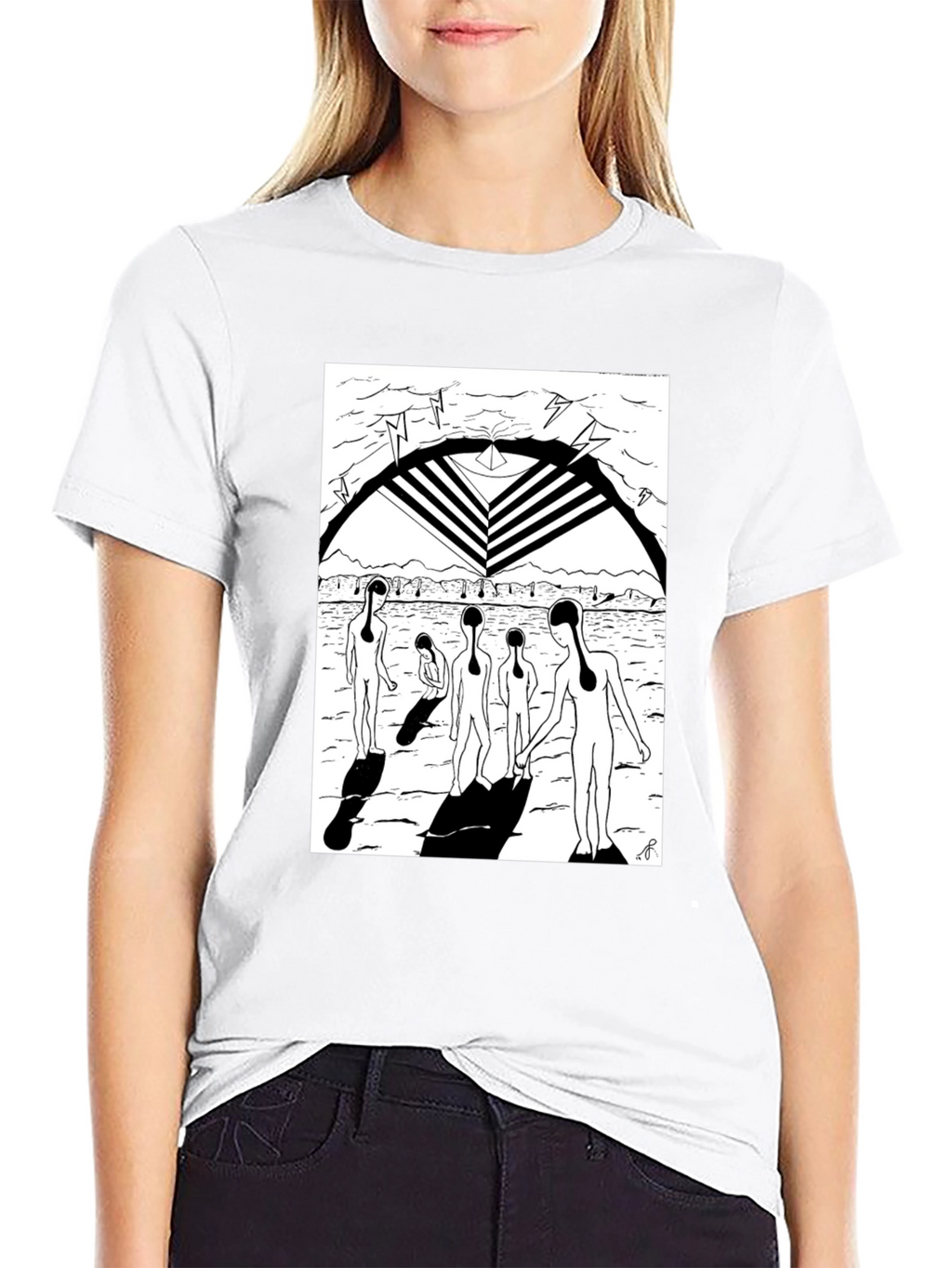 Abstract Graphic Print Black Crew Neck T-Shirt